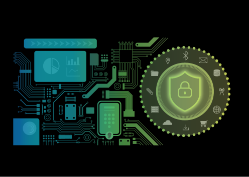 circuit board and technology icons